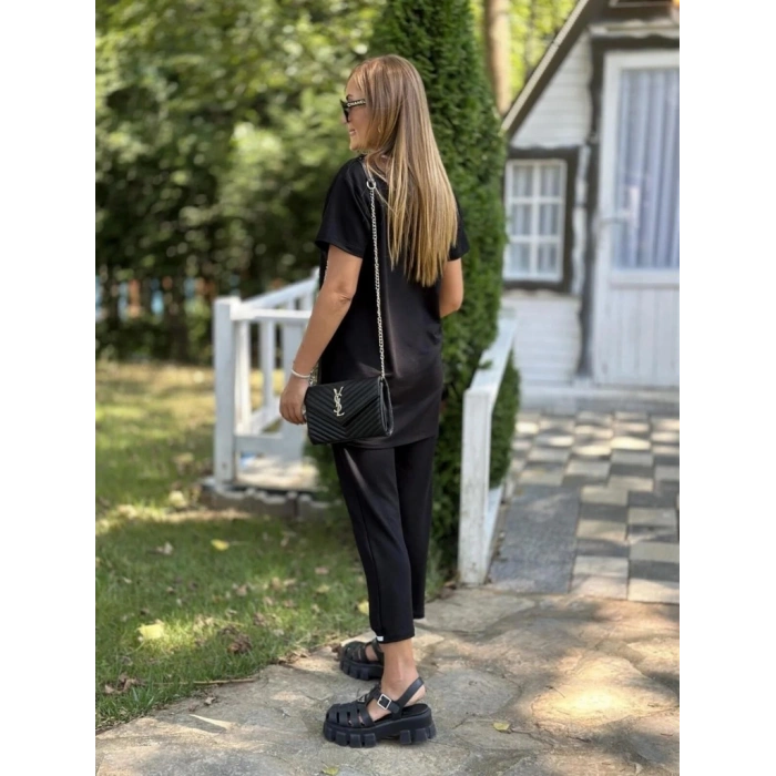 MARSiLYAN- Kadın Kısa Kollu V Yakalı Iki Iplik Bluz Ve Pantolon Ikili Takım