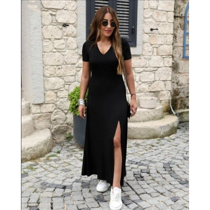 MARSiLYAN- Kadın Kısa Kollu V Yakalı Maksi Boy Viskon Elbise