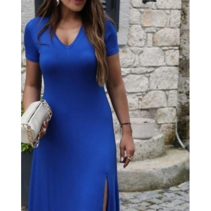 MARSiLYAN- Kadın Kısa Kollu V Yakalı Maksi Boy Viskon Elbise