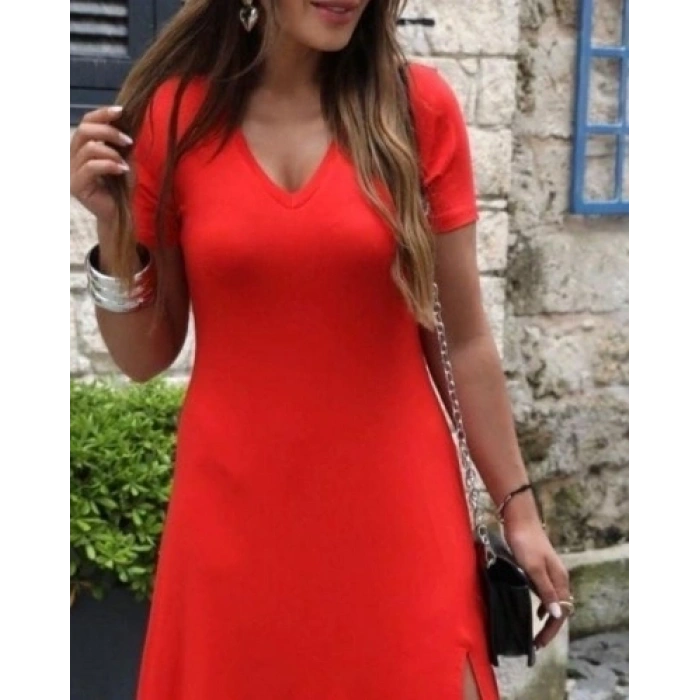 MARSiLYAN- Kadın Kısa Kollu V Yakalı Maksi Boy Viskon Elbise