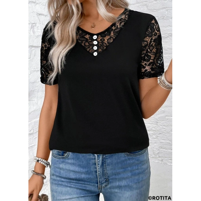 MARSiLYAN- Kadın Kısa Kollu V Yakalı önden Düğmeli Viskon Bluz