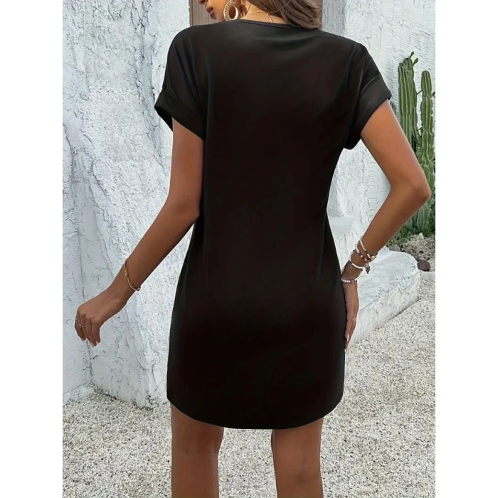 MARSiLYAN- Kadın Kısa Kollu V Yakalı önden Düğmeli Viskon Iki Iplik Elbise