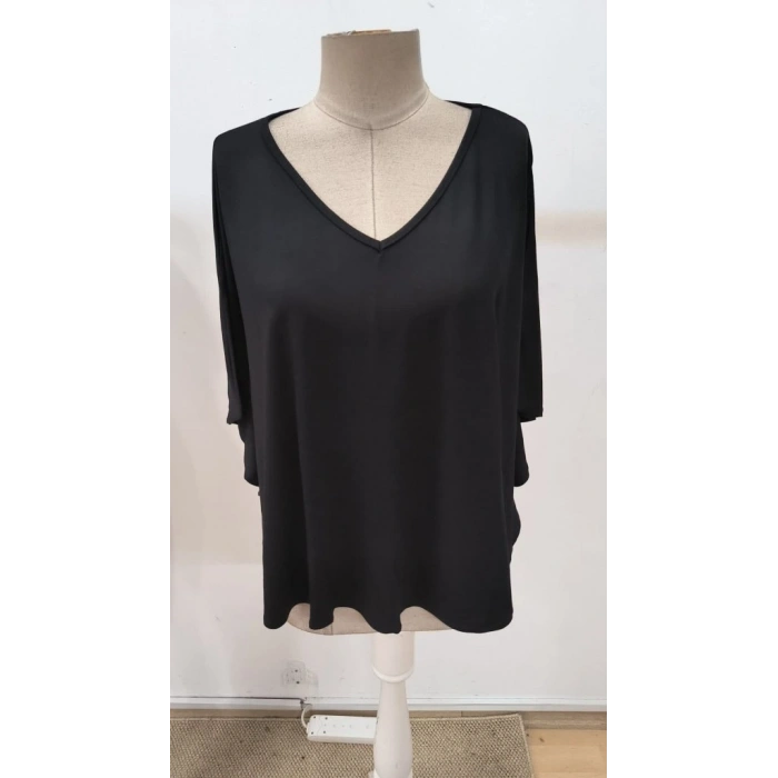 MARSiLYAN- Kadın Kısa Kollu V Yakalı Salaş Viskon Bluz