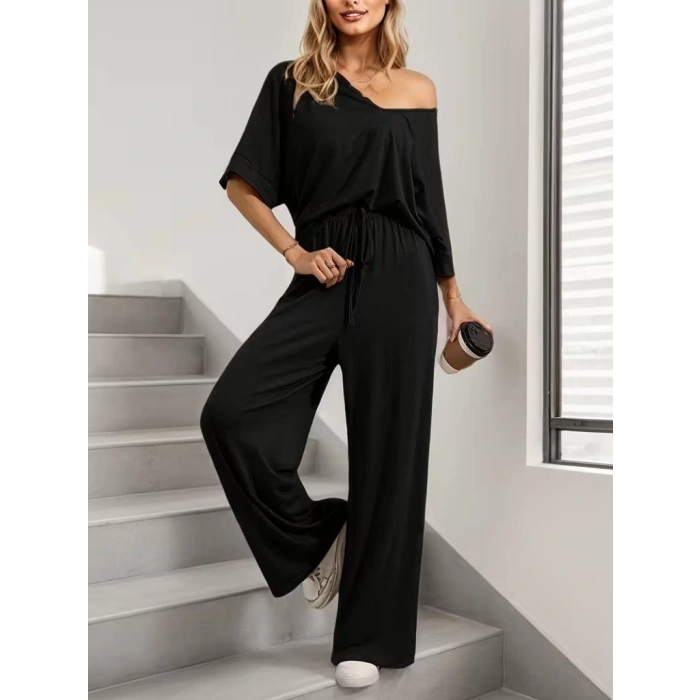 MARSiLYAN- Kadın Kısa Kollu V Yakalı Viskon Bluz Ve Pantolon Ikili Takım