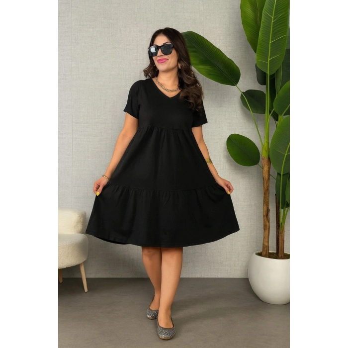 MARSiLYAN- Kadın Kısa Kollu V Yakalı Viskon Elbise