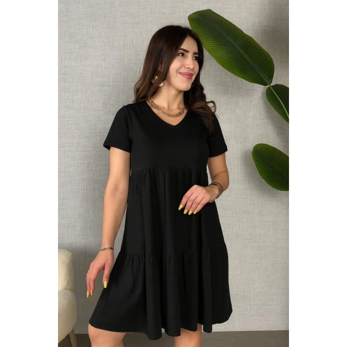 MARSiLYAN- Kadın Kısa Kollu V Yakalı Viskon Elbise