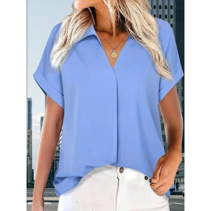 MARSiLYAN- Kadın Kısa Kollu Yakalı Uzun Sandy Bluz