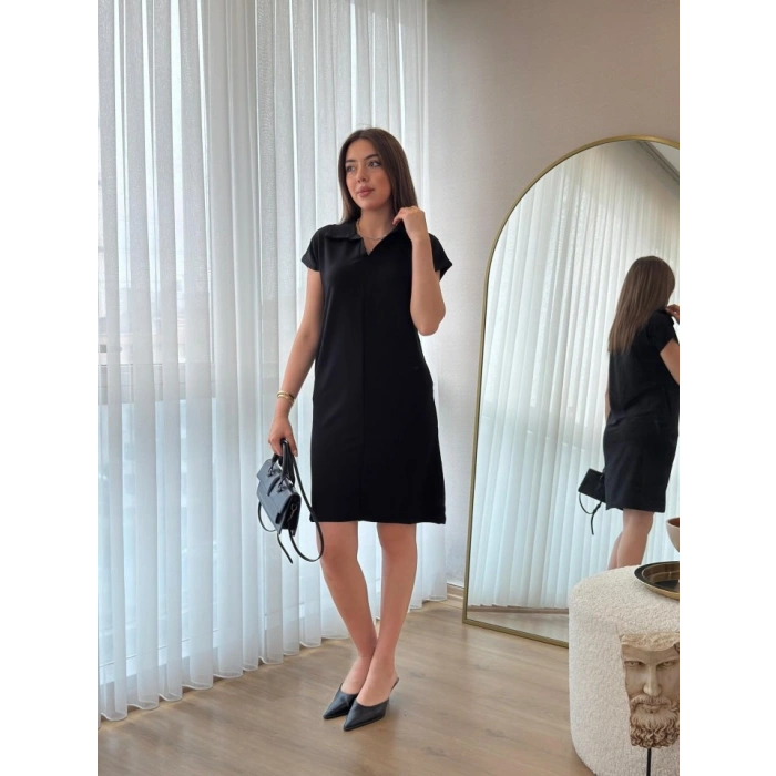 MARSiLYAN- Kadın Kısa Kollu Yakalı Viskon Iki Iplik Elbise