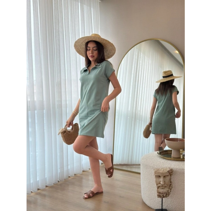 MARSiLYAN- Kadın Kısa Kollu Yakalı Viskon Iki Iplik Elbise