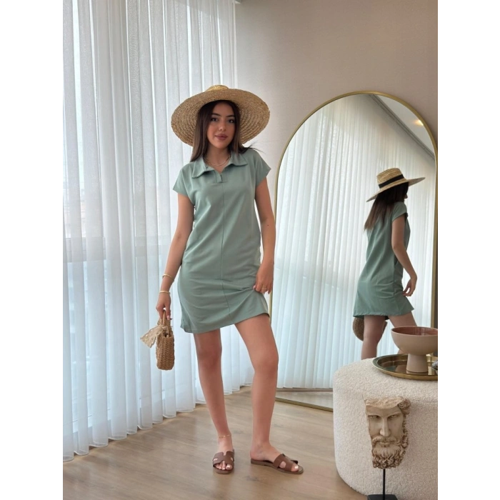 MARSiLYAN- Kadın Kısa Kollu Yakalı Viskon Iki Iplik Elbise