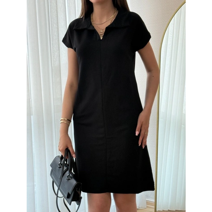 MARSiLYAN- Kadın Kısa Kollu Yakalı Viskon Iki Iplik Elbise