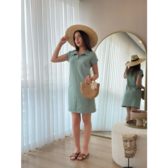 MARSiLYAN- Kadın Kısa Kollu Yakalı Viskon Iki Iplik Elbise