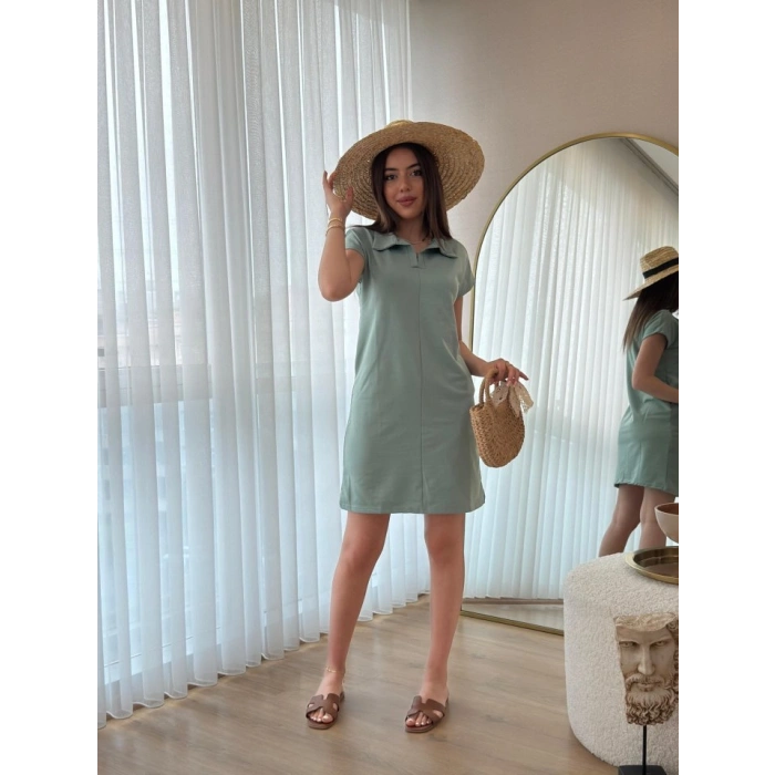 MARSiLYAN- Kadın Kısa Kollu Yakalı Viskon Iki Iplik Elbise