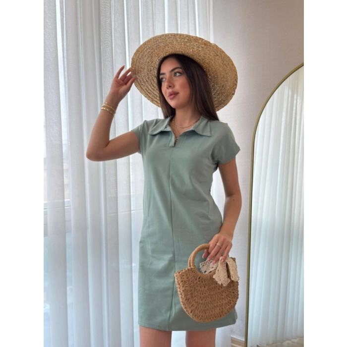 MARSiLYAN- Kadın Kısa Kollu Yakalı Viskon Iki Iplik Elbise