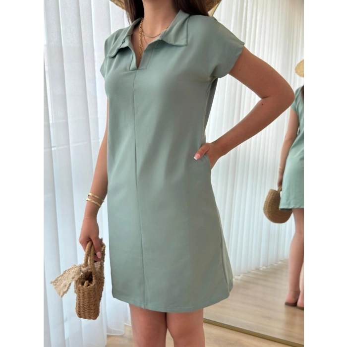 MARSiLYAN- Kadın Kısa Kollu Yakalı Viskon Iki Iplik Elbise