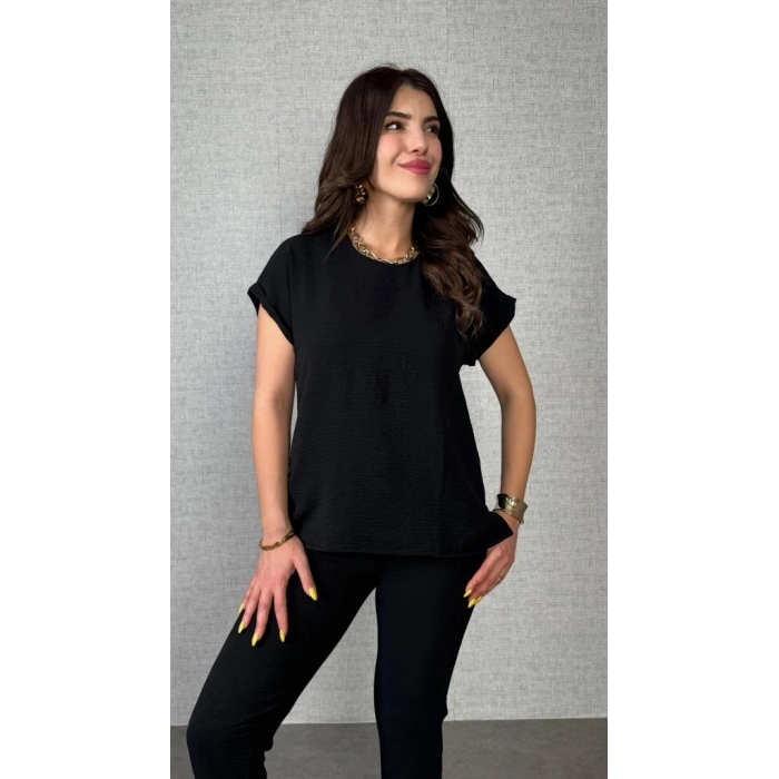 MARSiLYAN- Kadın Kısa Kollu Yuvarlak Yaka Aerobin Bluz Ve Pantolon Ikili Takım