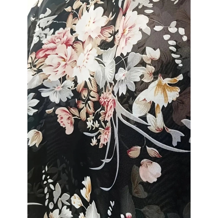 MARSiLYAN- Kadın Kısa Kollu Yuvarlak Yaka çiçek Baskılı Asimetrik Kesim şifon Bluz