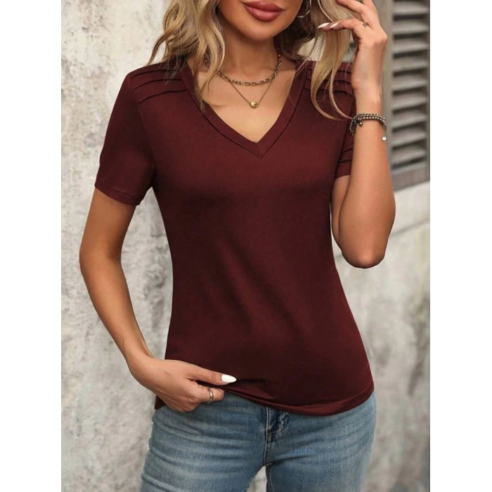 MARSiLYAN- Kadın Kollu V Yakalı Omuzlarda çizgi Detaylı Viskon Bluz