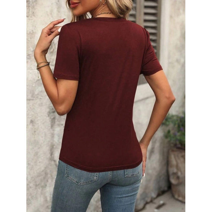 MARSiLYAN- Kadın Kollu V Yakalı Omuzlarda çizgi Detaylı Viskon Bluz