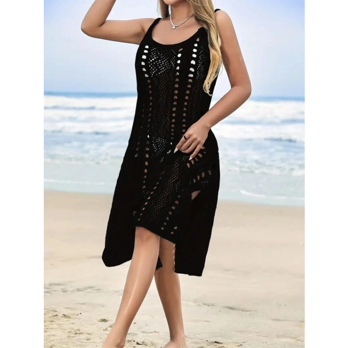 MARSiLYAN- Kadın Kolsuz Askılı Yan Yırtmaç Detay Triko Midi Boy Elbise