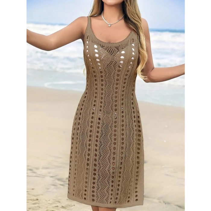 MARSiLYAN- Kadın Kolsuz Askılı Yan Yırtmaç Detay Triko Midi Boy Elbise