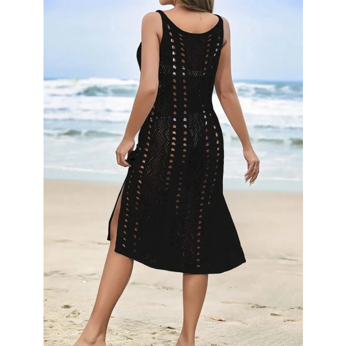 MARSiLYAN- Kadın Kolsuz Askılı Yan Yırtmaç Detay Triko Midi Boy Elbise