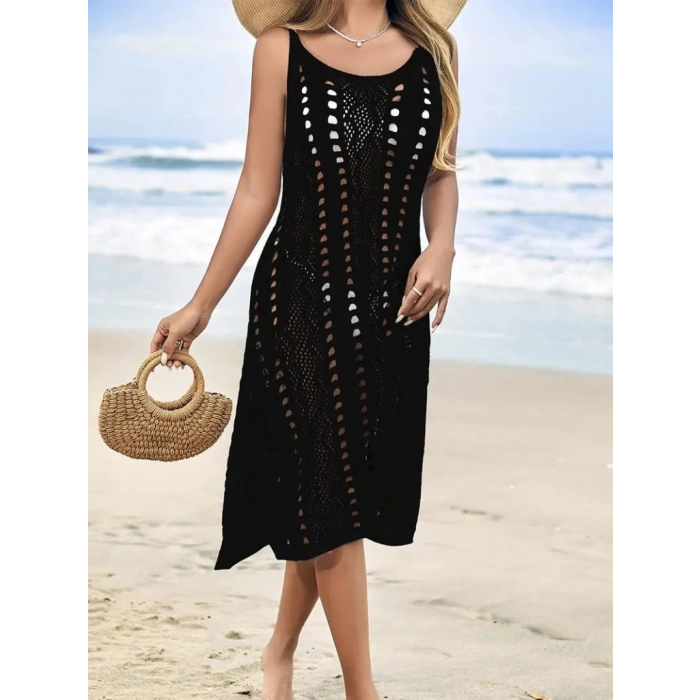 MARSiLYAN- Kadın Kolsuz Askılı Yan Yırtmaç Detay Triko Midi Boy Elbise