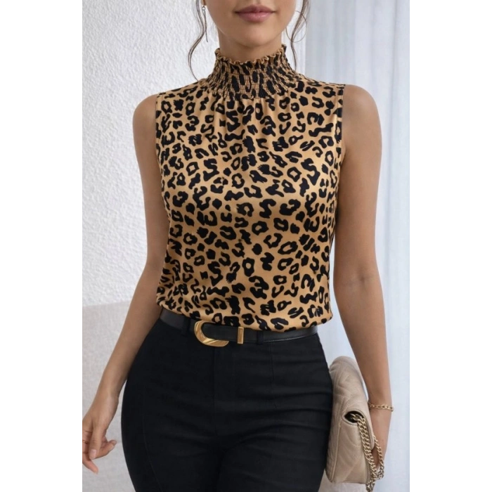 MARSiLYAN- Kadın Kolsuz Balıkçı Yaka Desenli Süprem Bluz