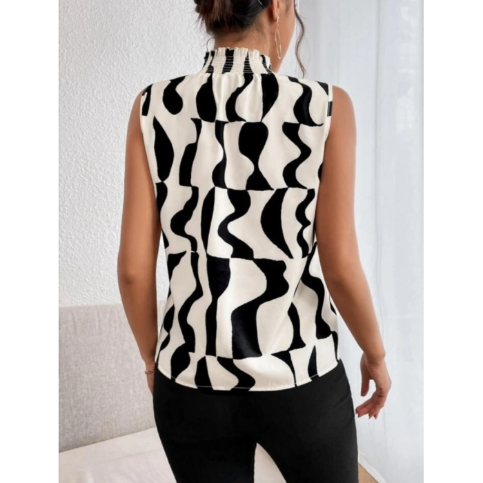 MARSiLYAN- Kadın Kolsuz Balıkçı Yaka Desenli Süprem Bluz