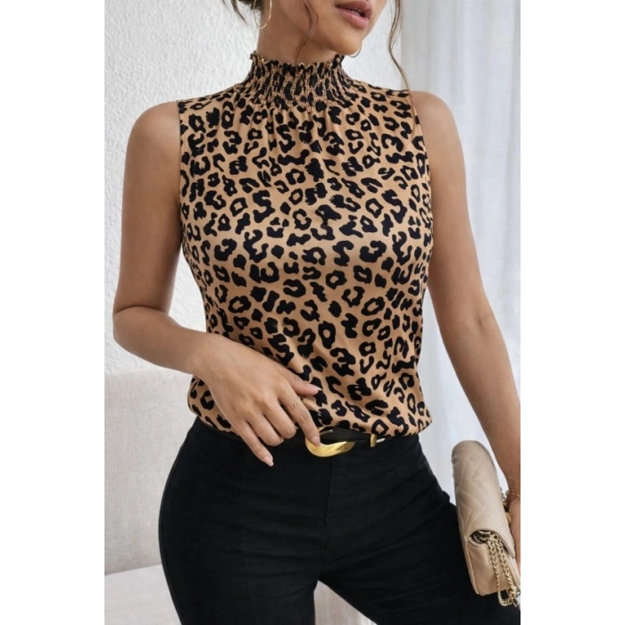 MARSiLYAN- Kadın Kolsuz Balıkçı Yaka Desenli Süprem Bluz