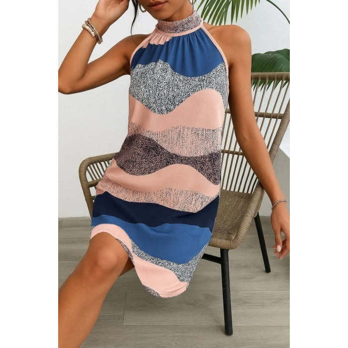 MARSiLYAN- Kadın Kolsuz Boyundan Askılı Desenli Midi Süprem Elbise