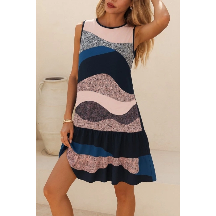 MARSiLYAN- Kadın Kolsuz Sırttan Bağlamalı Fırfırlı Leopar Desenli Dalgıç Elbise