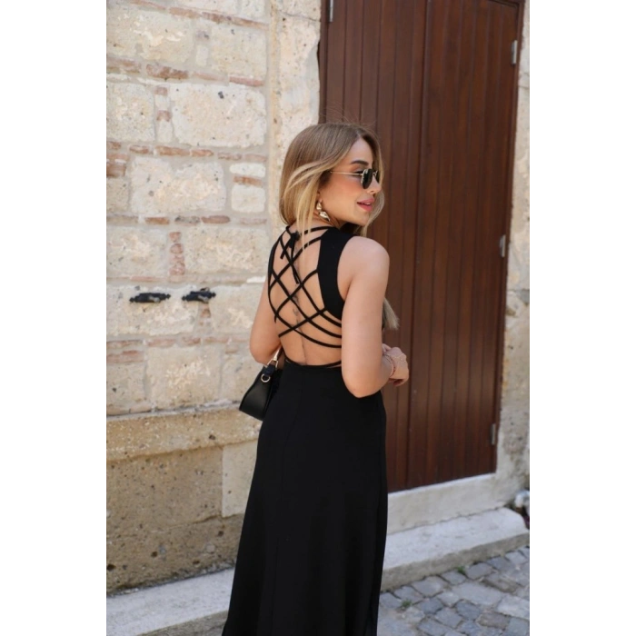 MARSiLYAN- Kadın Kolsuz Sırttan çapraz Ip Detaylı Uzun Viskon Elbise