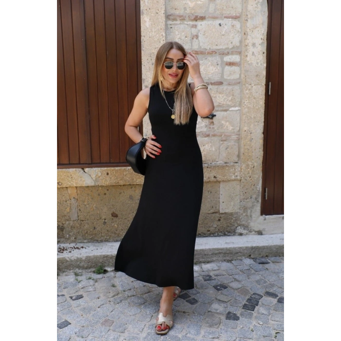 MARSiLYAN- Kadın Kolsuz Sırttan çapraz Ip Detaylı Uzun Viskon Elbise