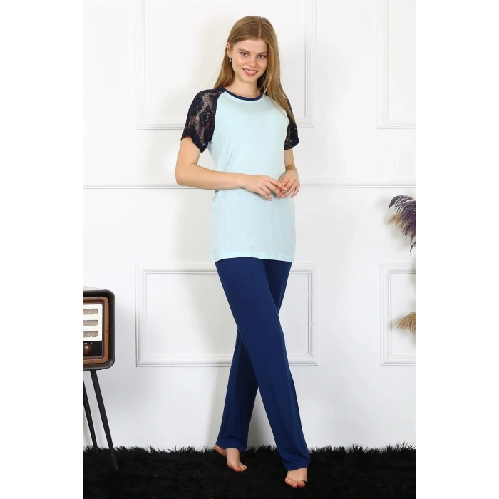 MARSiLYAN- Kadın Kolu Dantelli Penye Pijama Takım Su Yeşili