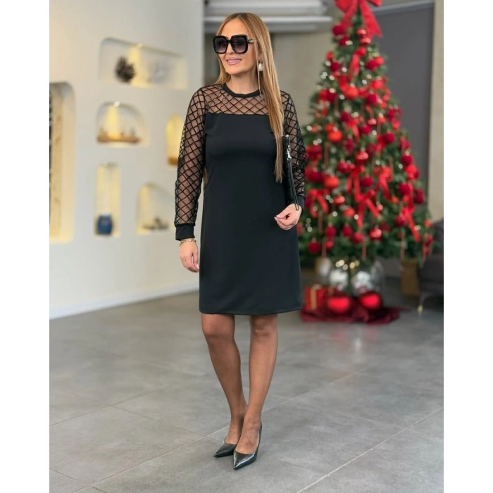 MARSiLYAN- Kadın Krep Kumaş Flok Detaylı Elbise