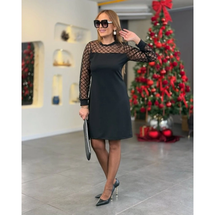 MARSiLYAN- Kadın Krep Kumaş Flok Detaylı Elbise