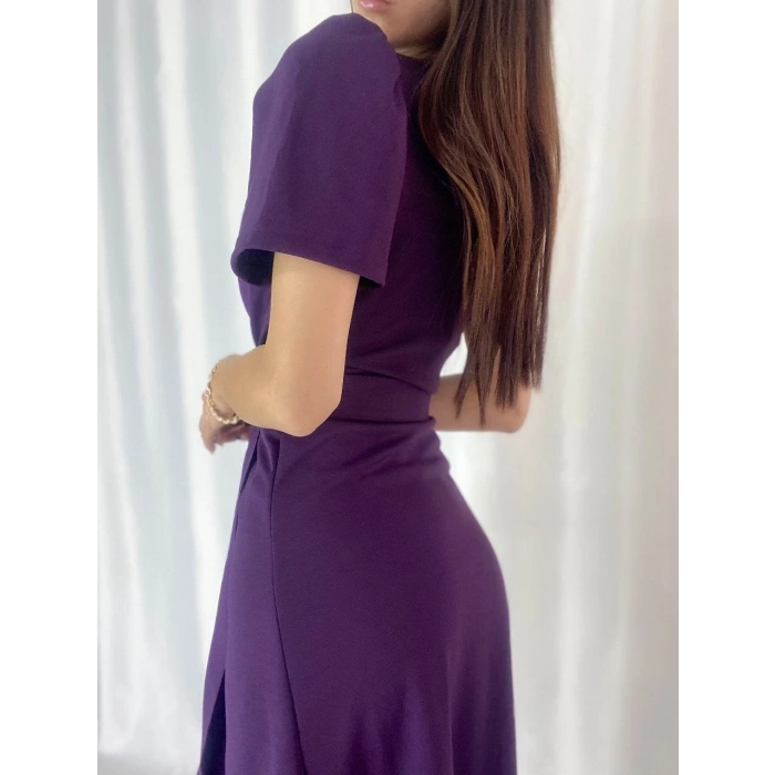 MARSiLYAN- Kadın Kruvaze Yaka Midi Boy Kuşaklı Krep Elbise 120 Cm