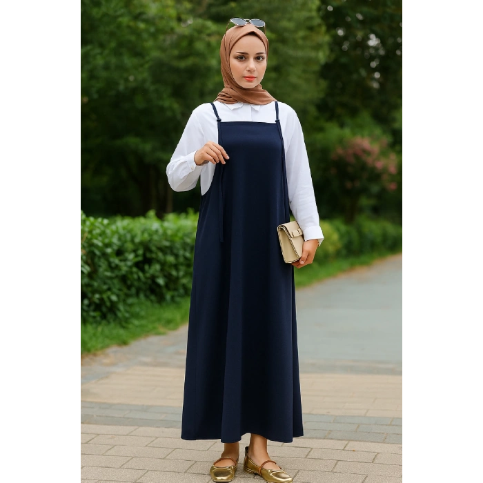 MARSiLYAN- Kadın Lacivert Basic Ayarlanabilir Askılı Jile Elbise