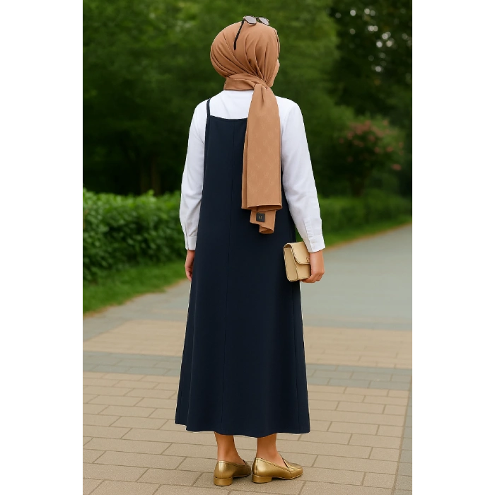 MARSiLYAN- Kadın Lacivert Basic Ayarlanabilir Askılı Jile Elbise