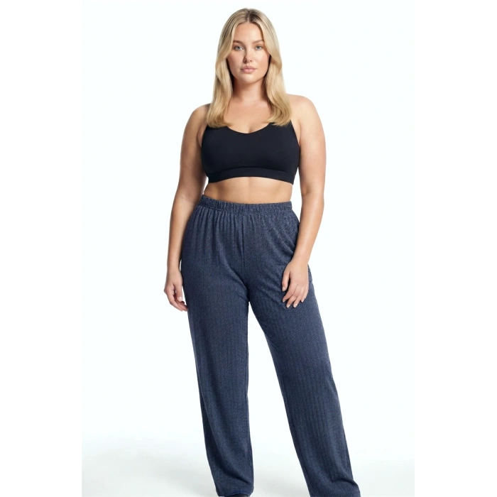 MARSiLYAN- Kadın Lacivert Büyük Beden Cepli Pijama Altı Rahat Kesim Esnek Bel Günlük Ev Giyim Alt