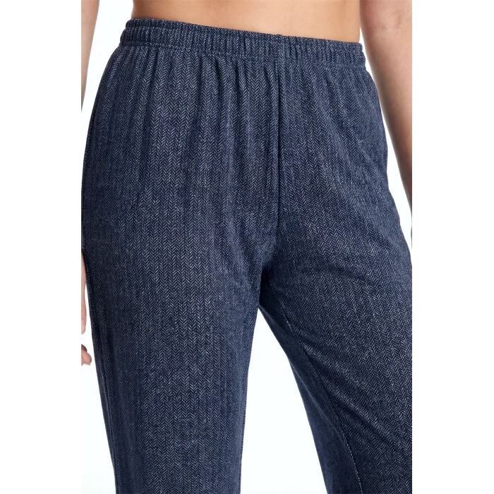 MARSiLYAN- Kadın Lacivert Büyük Beden Cepli Pijama Altı Rahat Kesim Esnek Bel Günlük Ev Giyim Alt