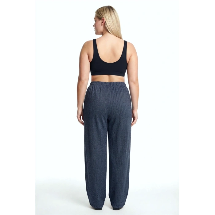 MARSiLYAN- Kadın Lacivert Büyük Beden Cepli Pijama Altı Rahat Kesim Esnek Bel Günlük Ev Giyim Alt