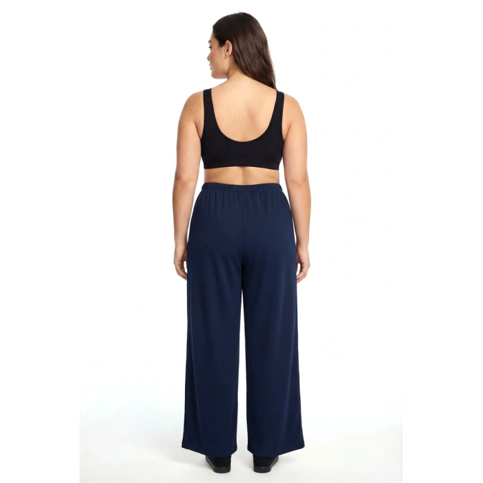 MARSiLYAN- Kadın Lacivert Dokulu Büyük Beden Cepli Pijama Altı Rahat Kesim Esnek Bel Günlük Ev Giyim Alt