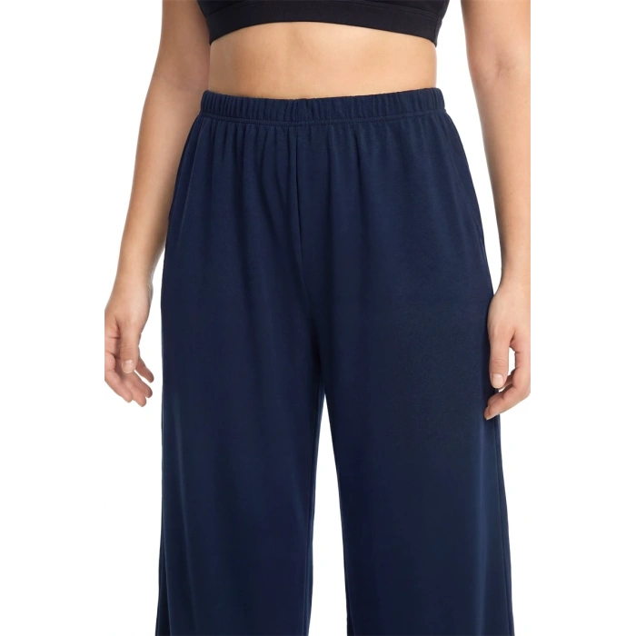 MARSiLYAN- Kadın Lacivert Dokulu Büyük Beden Cepli Pijama Altı Rahat Kesim Esnek Bel Günlük Ev Giyim Alt