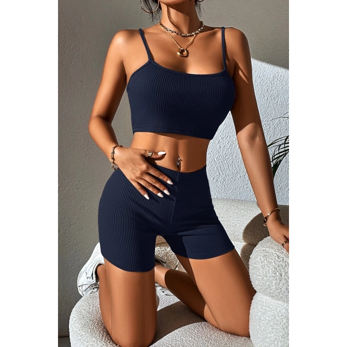 MARSiLYAN- Kadın Lacivert Şortlu Kaşkorse Gecelik Takım