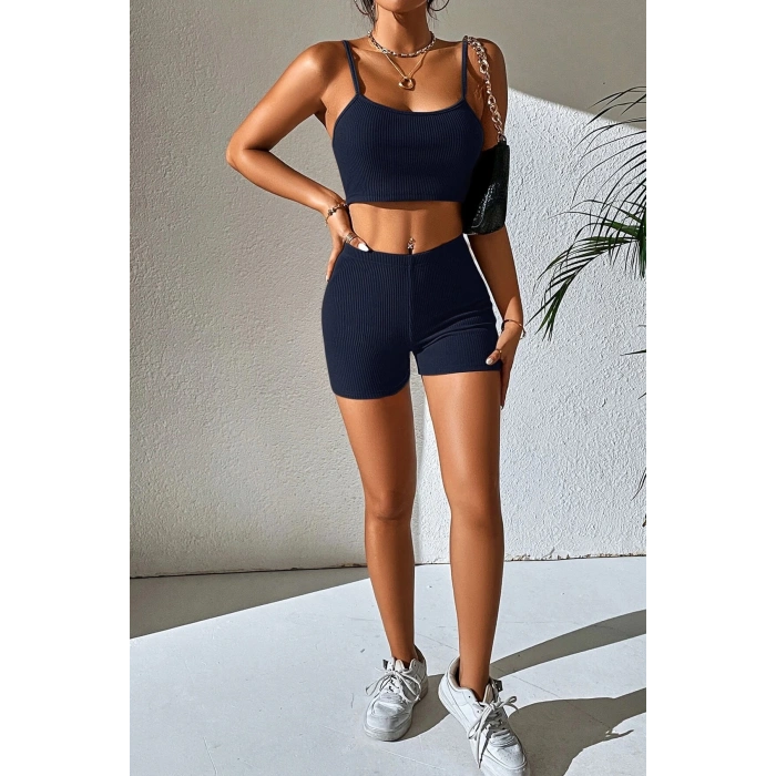 MARSiLYAN- Kadın Lacivert Şortlu Kaşkorse Gecelik Takım