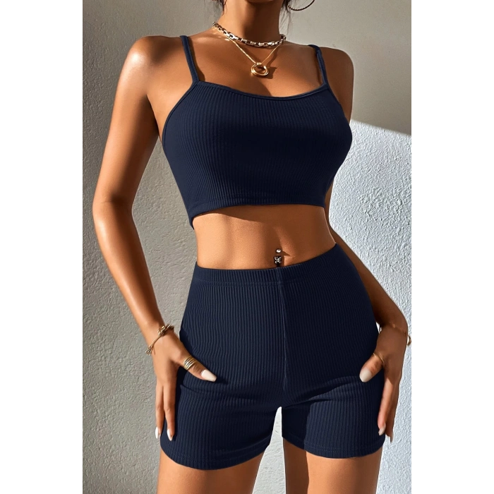 MARSiLYAN- Kadın Lacivert Şortlu Kaşkorse Gecelik Takım