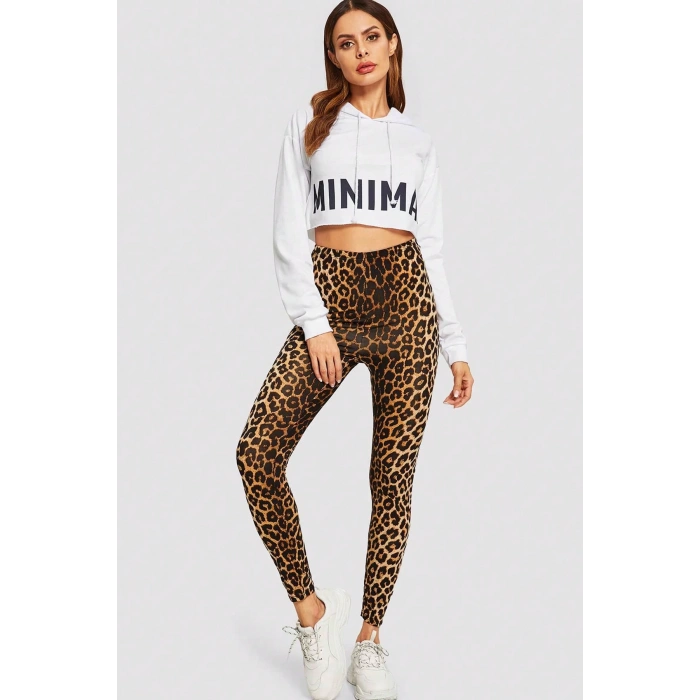 MARSiLYAN- Kadın Leopar Desenli Yüksek Bel Dar Kesim Esnek Tayt