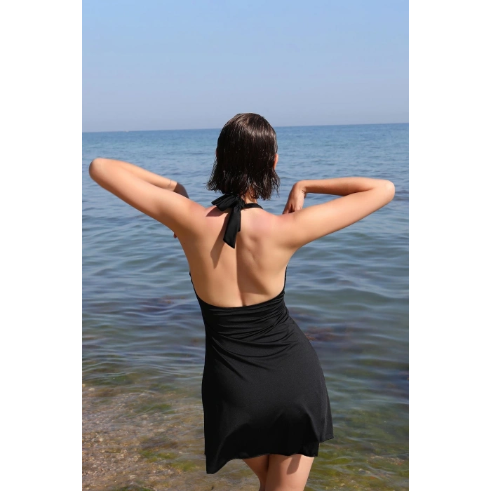 MARSiLYAN- Kadın Likralı Şortlu Fiyonklu Elbise Mayo Kırmızı